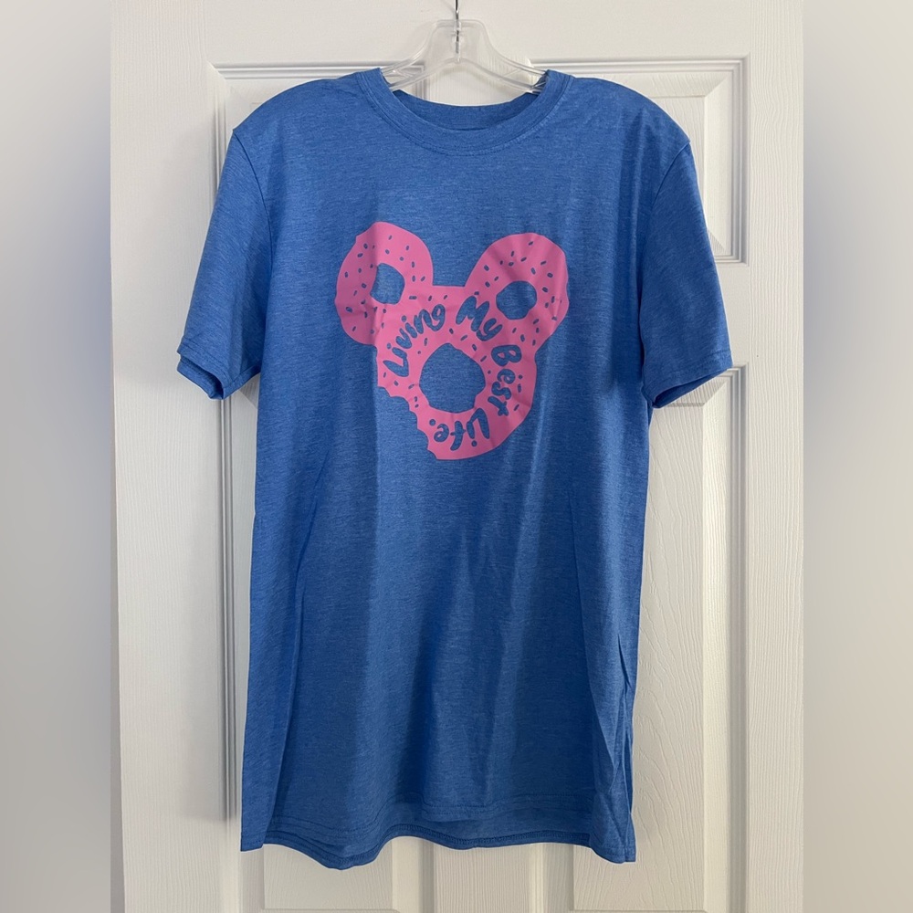 Blue Disney Themed T-Shirt with Pink Donut Design